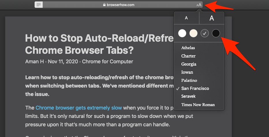 Enable Dark Reading Mode in Safari Mac