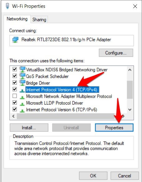 Internet Connection WiFi IPv4 Properties.