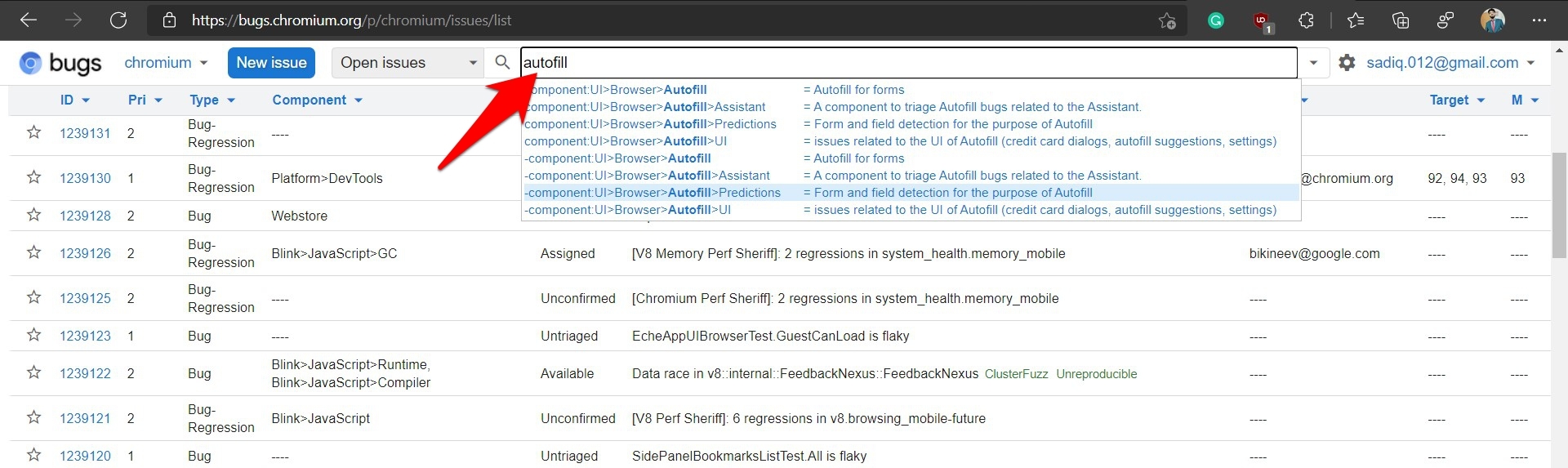 Search the Issue or Bug in Chrome Bugs Search Bar