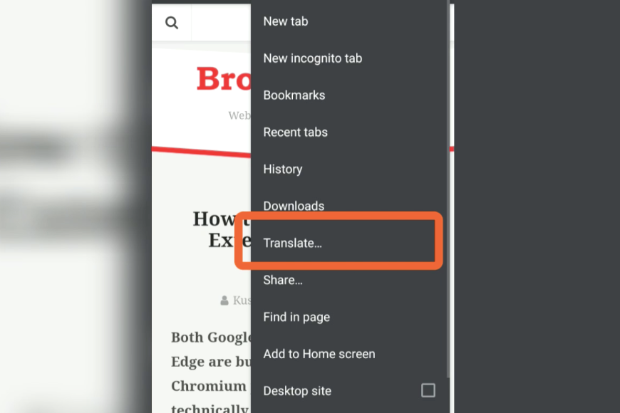 Chrome Android Translate Option