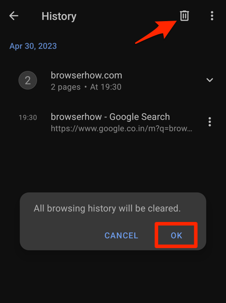 Clear browsing history from the Opera Android
