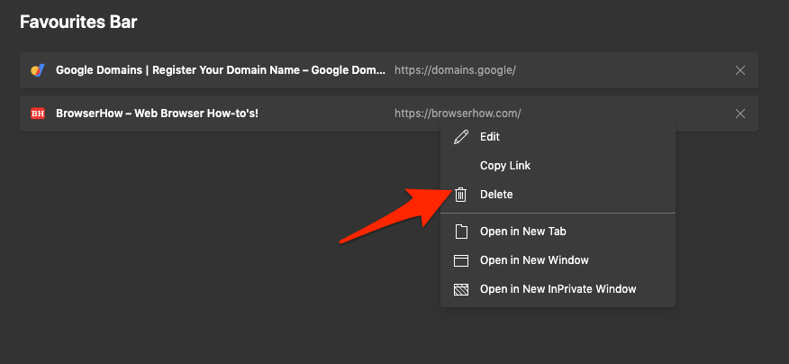 Delete Favorite Bookmarks from Edge Computer