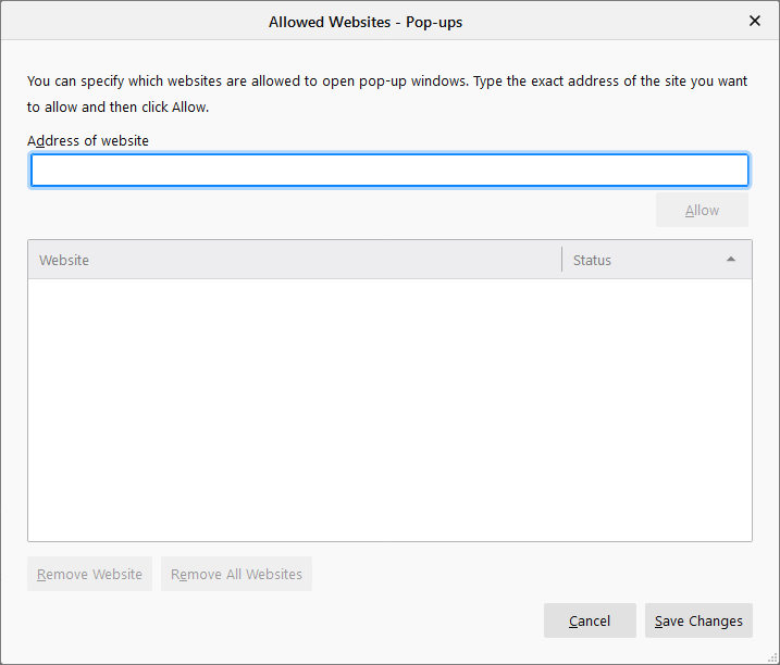 How to allow pop-ups and redirects for specific website in Firefox computer