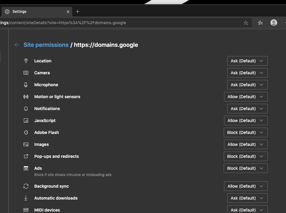 Modify Site Settings and Permissions for Website in Edge Computer